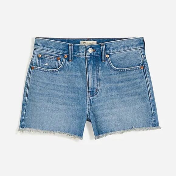 Madewell Relaxed Mid Length Denim Frayed Hem Shorts US Women's 32 Plus New - Picture 1 of 6